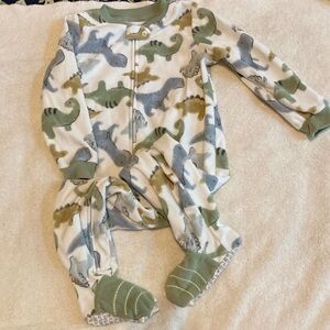 Carter's Dino Print Fleece Footed One-Piece - Green/Gray